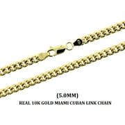 10K Solid Yellow Gold Men's 5mm Miami Cuban Link Chain Necklace, 10KT Real Gold